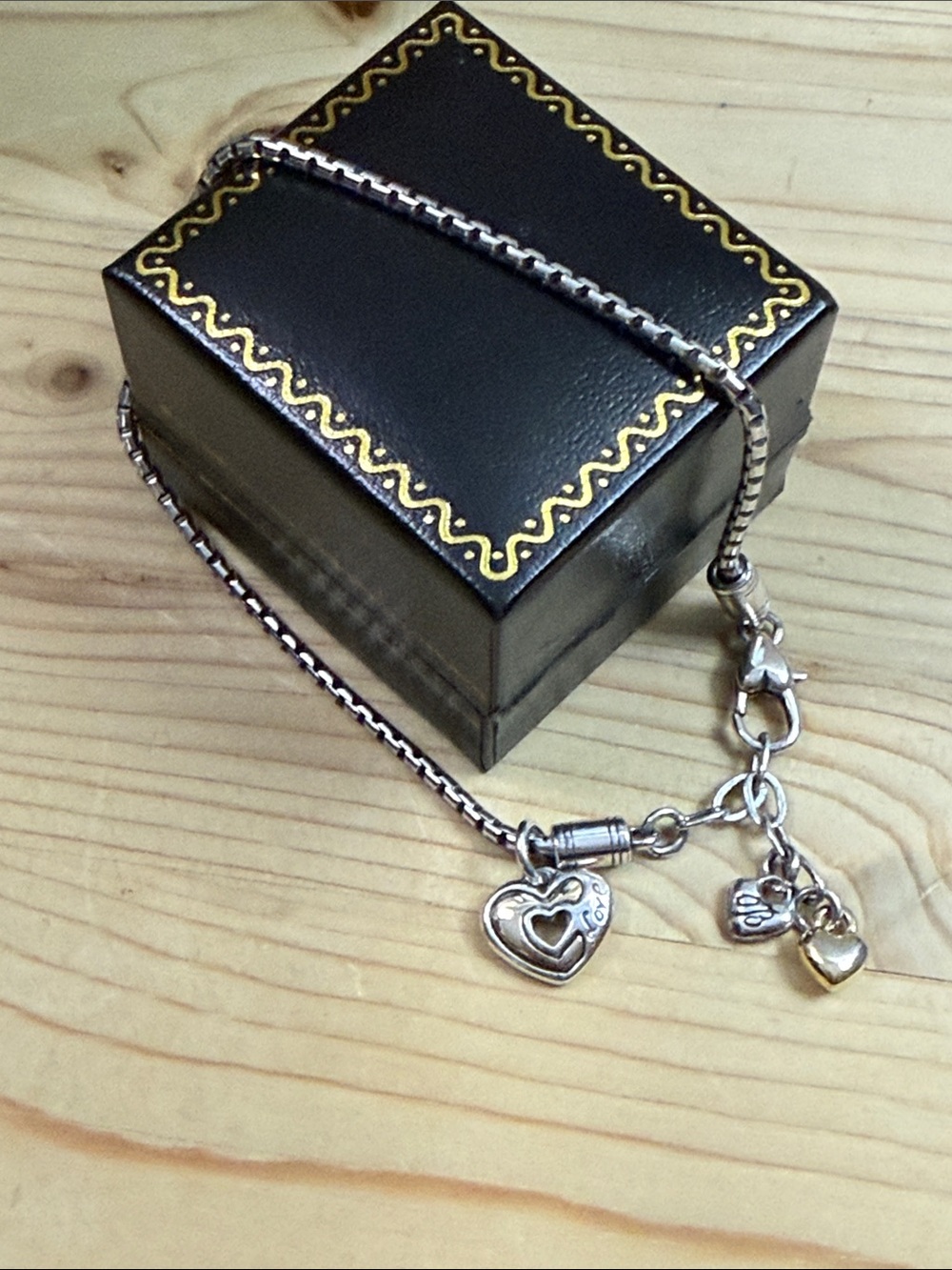 Brighton Silver Heart Charm Chain Bracelet with Multi-Heart Drops
